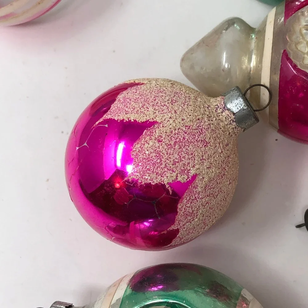 Vintage Mercury Glass Christmas Ornaments Lot of 17 Reflector UFO Teardrop